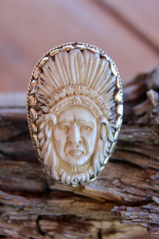 Hand Carved "Chief" RING Tibetan Silver Adjustable