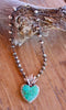 Large " Mi corazón " Chrysocolla Sacred Heart Pendant Necklace