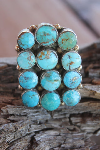 RESERVED… Large Native American Sterling and Turquoise Statement Ring