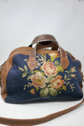 Indigo Floral Needlepoint Honeywood Overnighter Bag One 0f A Kind And Handmade.