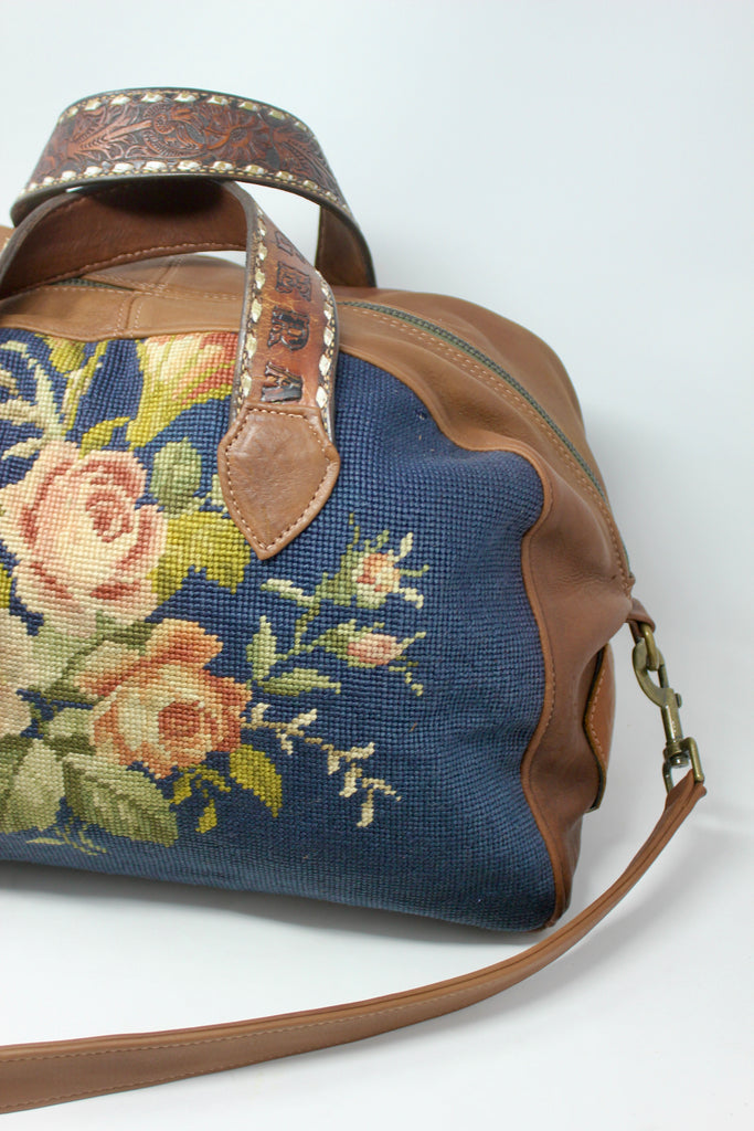 Indigo Floral Needlepoint Honeywood Overnighter Bag One 0f A Kind And
