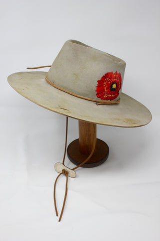 Ready to Ship Hand Embroidered  "Poppy"  Lone Hawk Hat 7 1/4