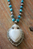 Hand Carved Sacred Heart Turquoise and Tibetan Silver Necklace