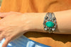 OLD Coin Silver Exquisite Fred Harvey Era Larger Sterling Green Turquoise Cuff