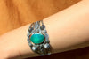 OLD Coin Silver Exquisite Fred Harvey Era Larger Sterling Green Turquoise Cuff