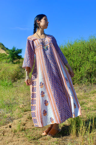 1970s Block Print Indian Cotton Caftan