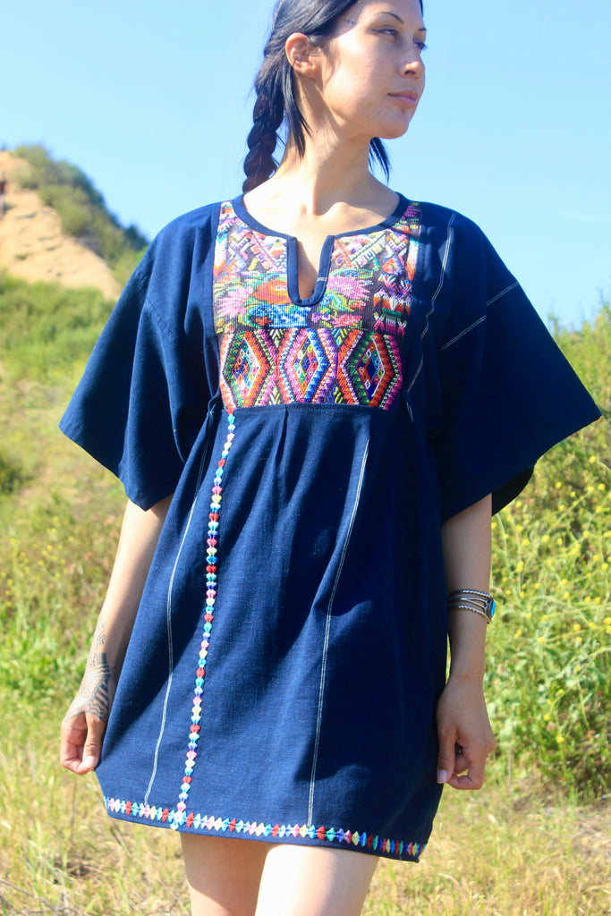 SALE Vintage One of A Kind Guatemalan Indigo Tunic Dress Hand Embroide Honeywood SALE Vintage One of A Kind Guatemalan Indigo Tunic Dress Hand Embroide Honeywood