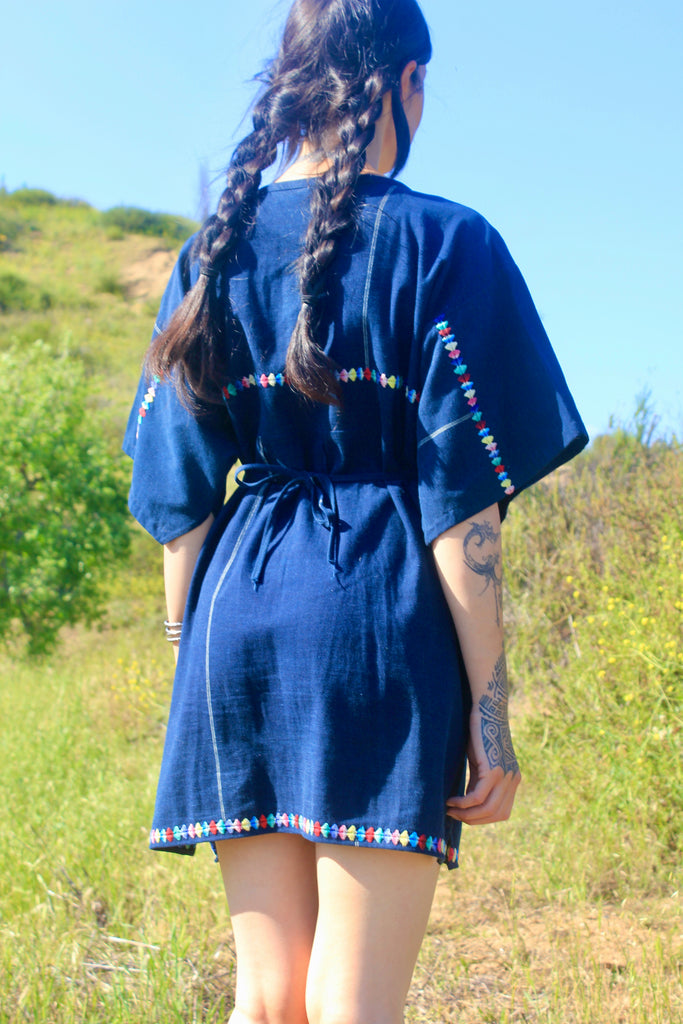 SALE Vintage One of A Kind Guatemalan Indigo Tunic Dress Hand Embroide Honeywood SALE Vintage One of A Kind Guatemalan Indigo Tunic Dress Hand Embroide Honeywood