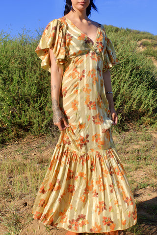 EXQUISITE 1930s Floral Chiffon BIAS CUT Maxi Dress