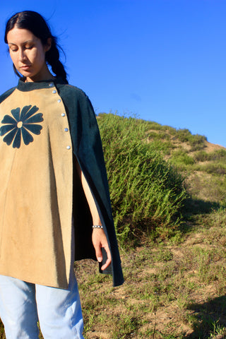 1960s / 70s Color Block Mod Suede Poncho Cape