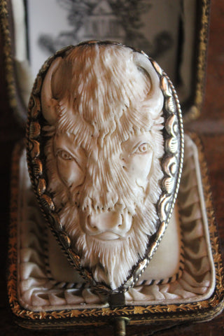 Stunning and Huge Extraordinary Hand Carved Bone Buffalo Ring