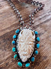 Buffalo Carved Bone and Turquoise Necklace Tibetan  Silver
