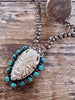 Buffalo Carved Bone and Turquoise Necklace Tibetan  Silver
