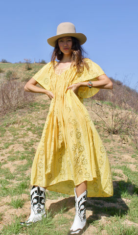 Vintage Sunshine Yellow Dress Ethnic Cotton Dress