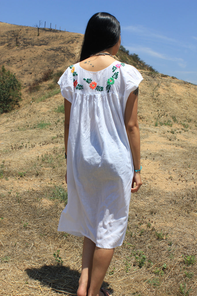 mexican linen dress Mexican Embroidered Off Shoulder Maxi Evening Dress One Size / White