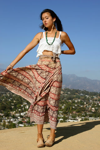 1970s Indian Block Print Maxi Skirt