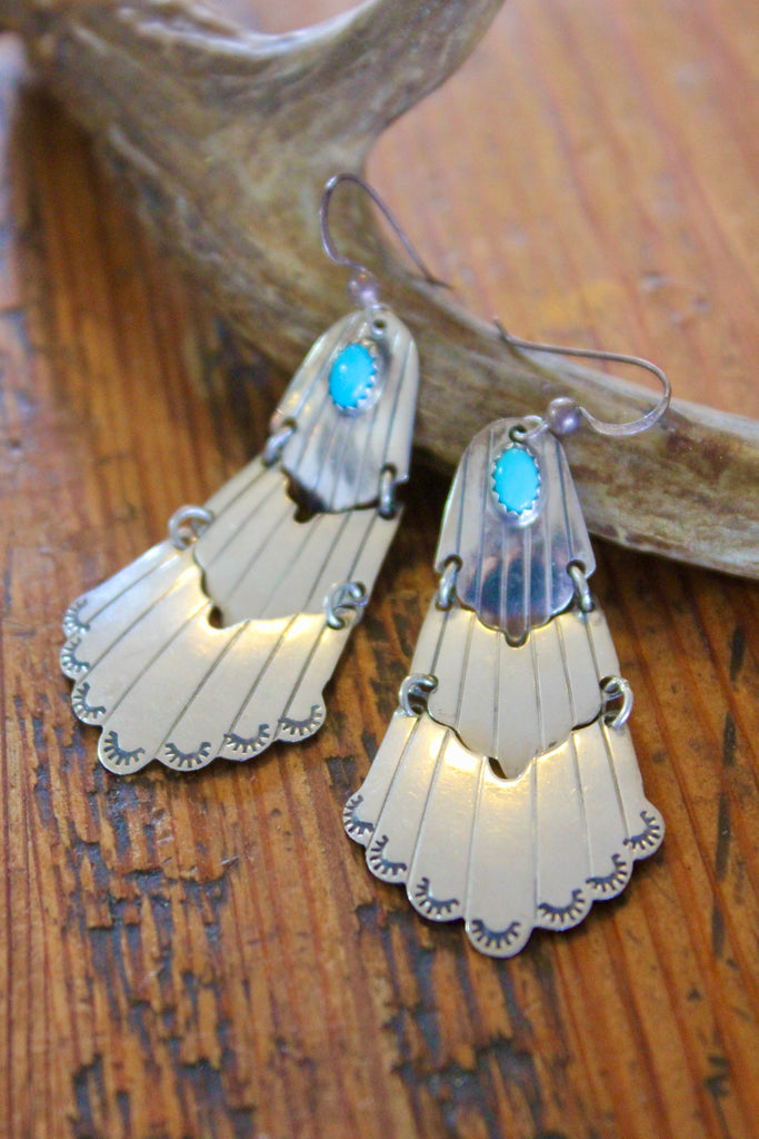 Vintage Navajo Hand Made Sterling Silver Turquoise Earrings