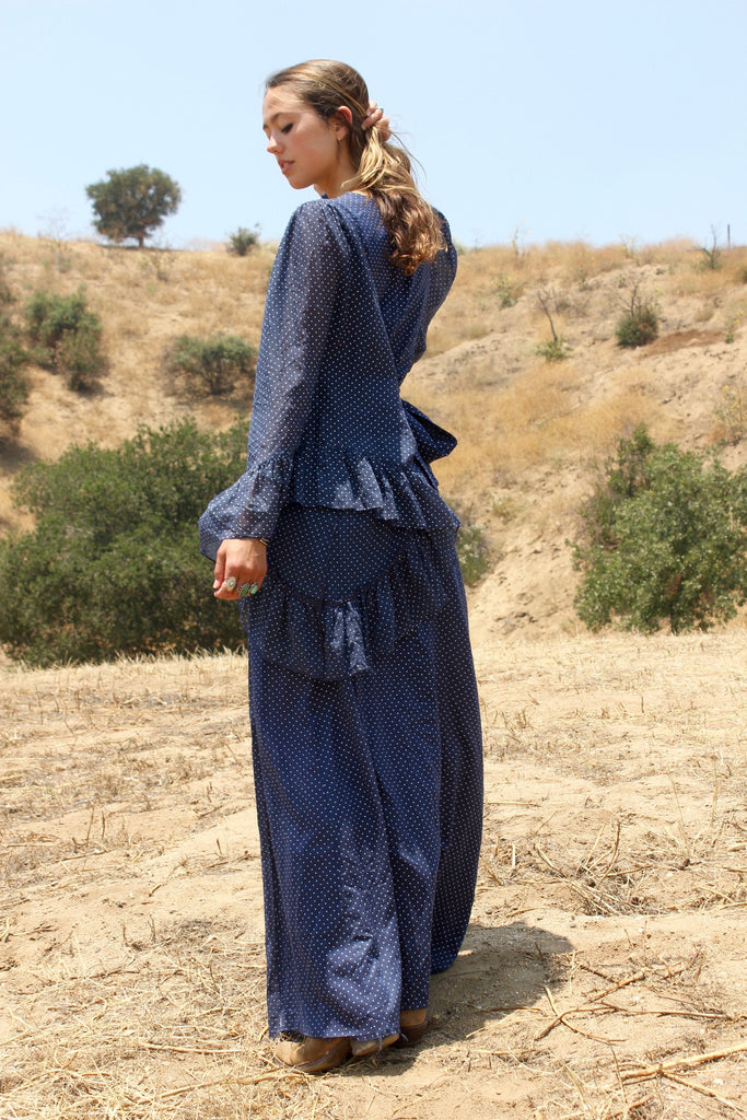 Swiss Dot" 1970s Angel Sleeve Maxi Dress Honeywood Swiss Dot" 1970s Angel Sleeve Maxi Dress Honeywood