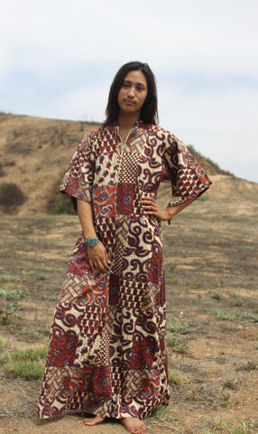 Bohemian Earthy Ethnic Maxi Dress Circa 1970s