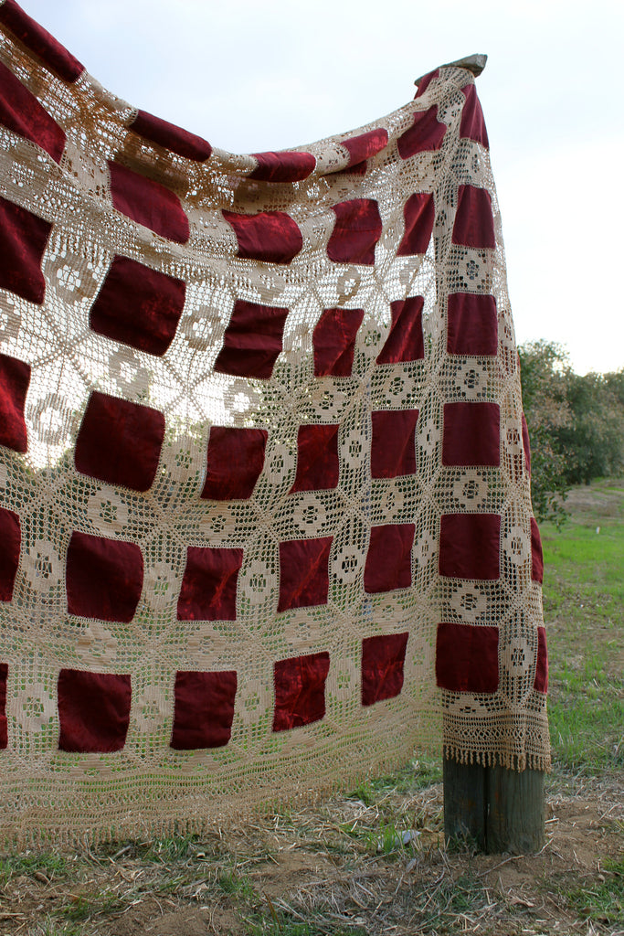 Victorian Velvet and Crochet Bedspread – Honeywood