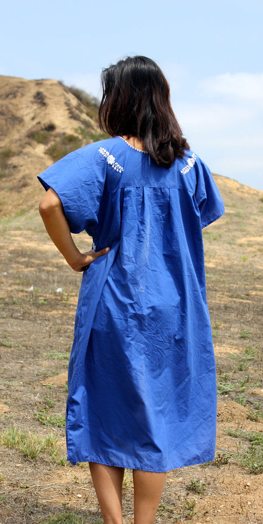 Denim Blue and white Mexican Hand Embroidered Dress Honeywood Denim Blue and white Mexican Hand Embroidered Dress Honeywood
