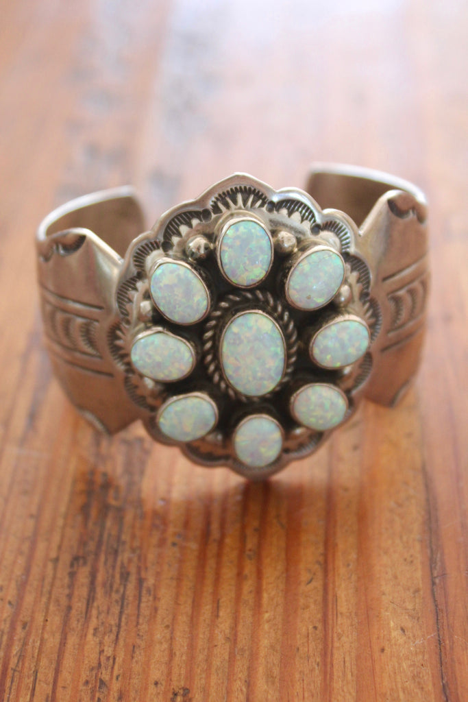 Navajo Silversmith Ray Bennett Handcrafted Sterling Bracelet with Opals