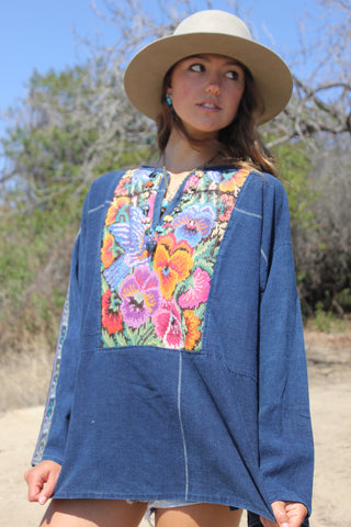 Handmade Guatemalan Indigo Folk Shirt Circa 1970s