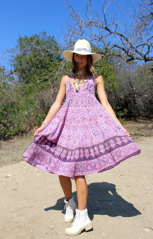 1970s Violet Indian Block Print Tank Dress