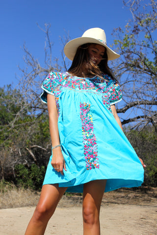 Oaxacan Hand Embroidered Mini Dress  Circa ~ 1970s