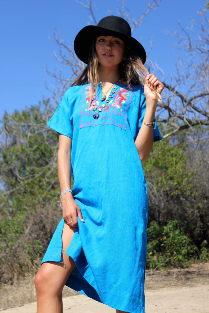 1970s Hand Embroidered Mexican Dress