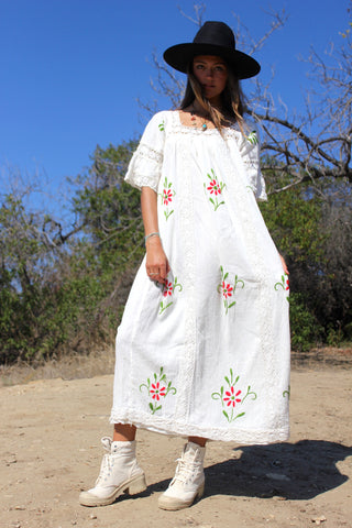 Vintage Gauzy Cotton and Crochet Maxi