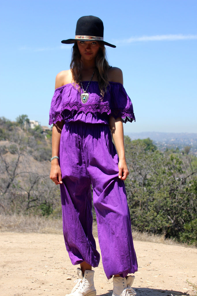 *SALE* Perfect Purple 1970s Gauzy Crochet Jumpsuit