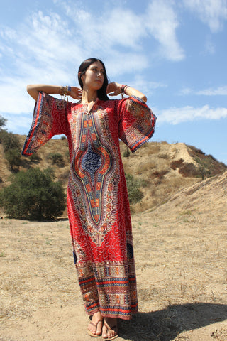 1970s Dashiki Maxi Dress with Embroidery