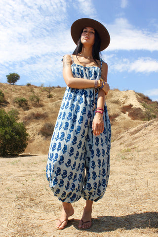 Hand Printed Indian Cotton Indigo Jumpsuit