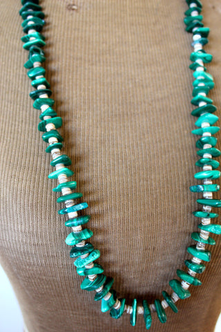 SALE Vintage Navajo Chunk Malachite and Heishi Necklace