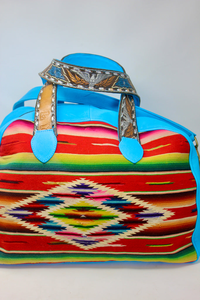1930s Antique Mexican Saltillo Honeywood Original One-of-A-Kind Overnighter Bag