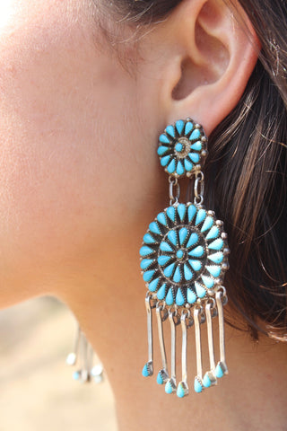 X-Large Zuni Turquoise Cluster Dangle Earrings