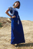 1970s Classic Navy and White Hand Embroidered Oaxacan Maxi Dress