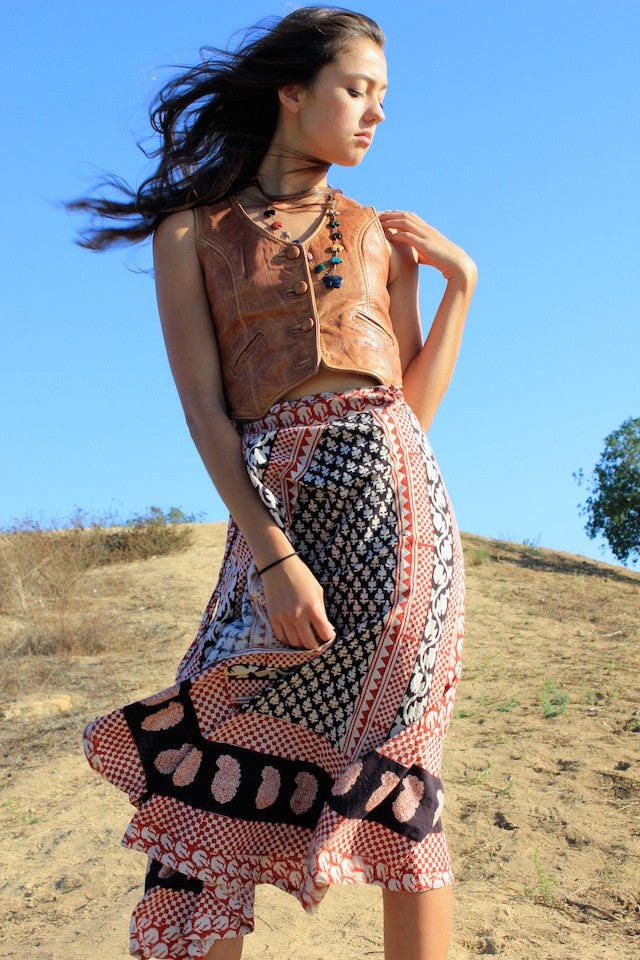 Classic 1970s Indian Block Print Wrap Skirt
