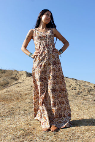 1970s Handmade Block Print Maxi Dress