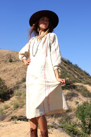 Vintage French Folk Hand Embroidered Shirt Dress