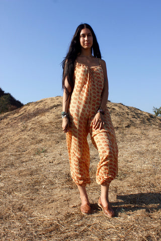 One of a Kind Hand Printed Indian cotton  jumpsuit