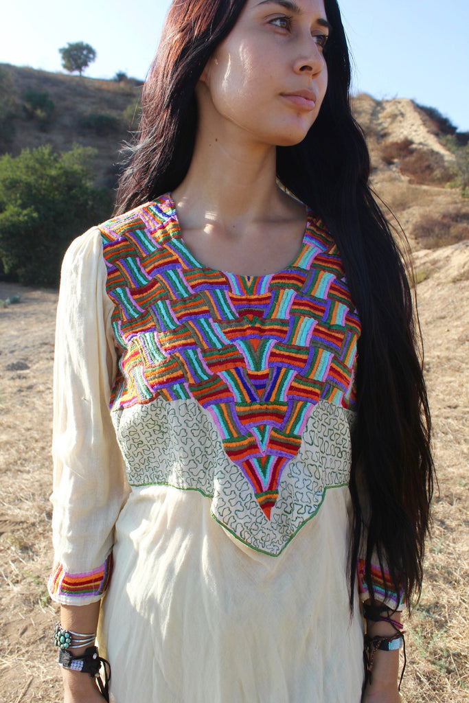 Rainbow Spirit" Vintage Indian Embroidered Dress Honeywood Rainbow Spirit" Vintage Indian Embroidered Dress Honeywood