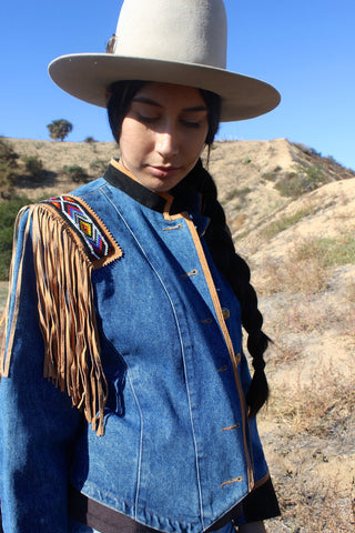 "Southwest Bound" Vintage Beaded and Denim Jacket