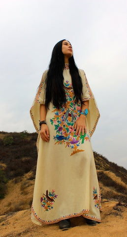 Lady Hawk 1970s Kasmir India Hand Embroidered Kaftan