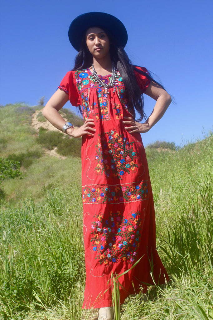 Vintage Hand Embroidered Mexican Maxi Dress