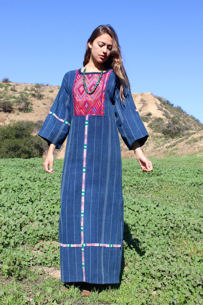 Indigo Maxi" 1970s Guatemalan Handwoven Folk Art Maxi Dress Honeywood Indigo Maxi" 1970s Guatemalan Handwoven Folk Art Maxi Dress Honeywood
