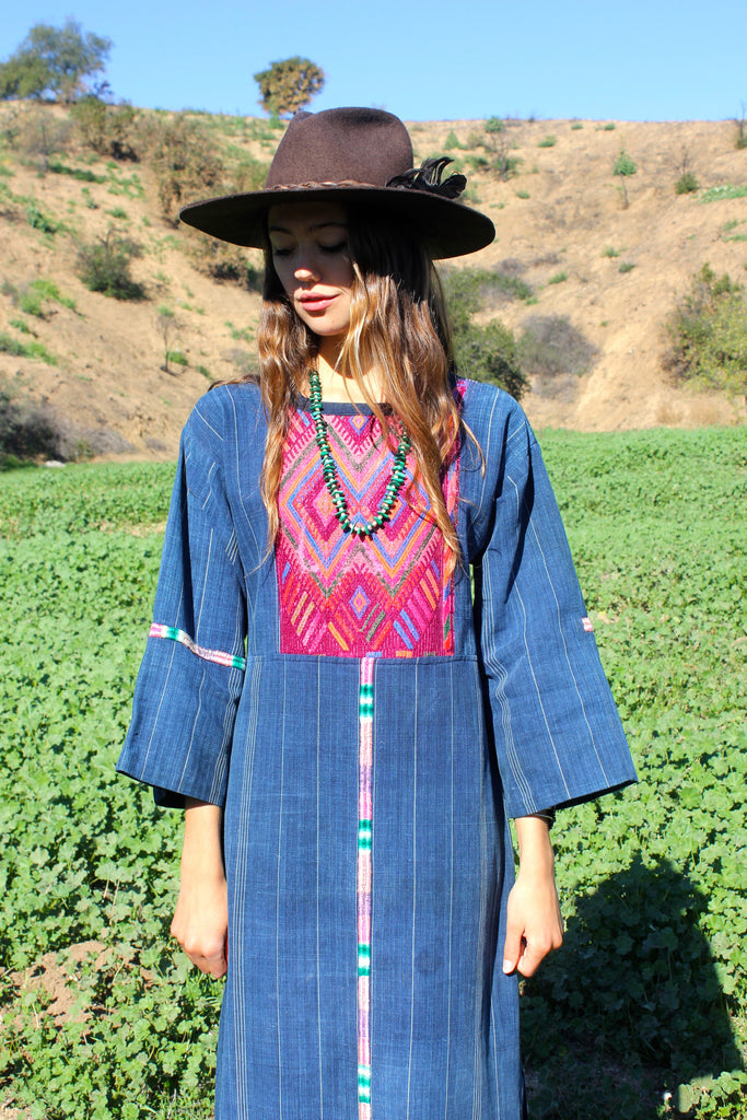 Indigo Maxi" 1970s Guatemalan Handwoven Folk Art Maxi Dress Honeywood Indigo Maxi" 1970s Guatemalan Handwoven Folk Art Maxi Dress Honeywood