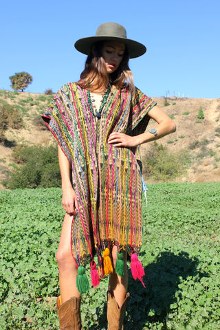 Vintage Guatemalan Hand Woven Ikat Poncho Wrap