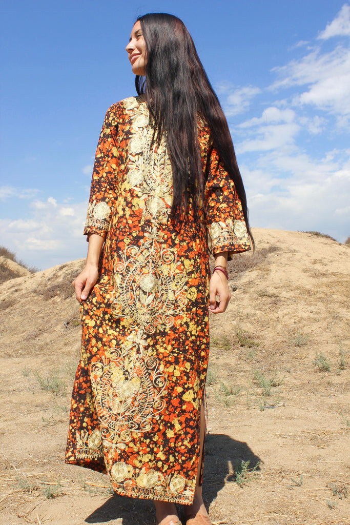 "Golden Hour" Vintage Pakistan Chain Stitched Maxi Dress